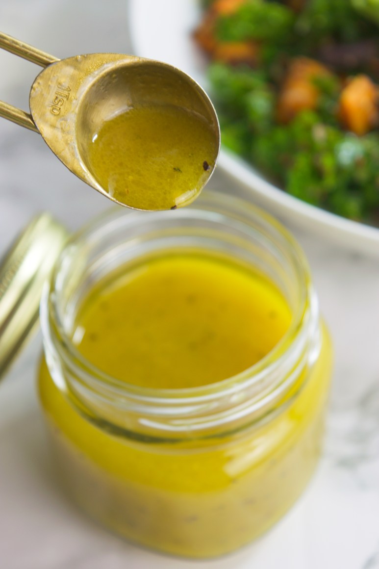 Vegan Honey Mustard Dressing in a jar