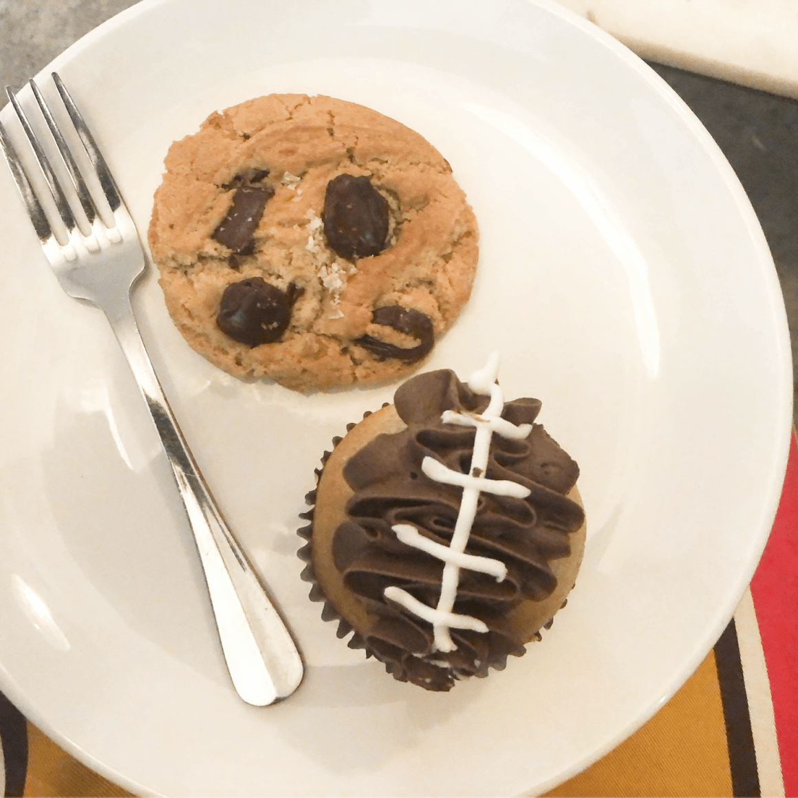 Chocolate Chip Cookie and Football Cupcake