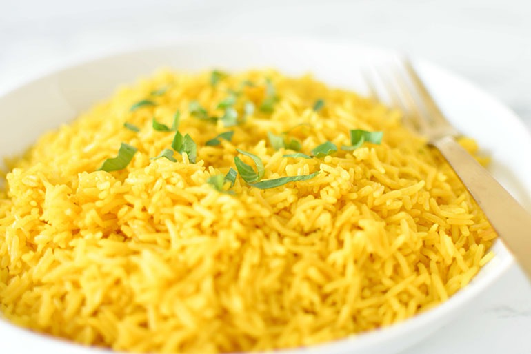 Coconut Turmeric Rice in the plate