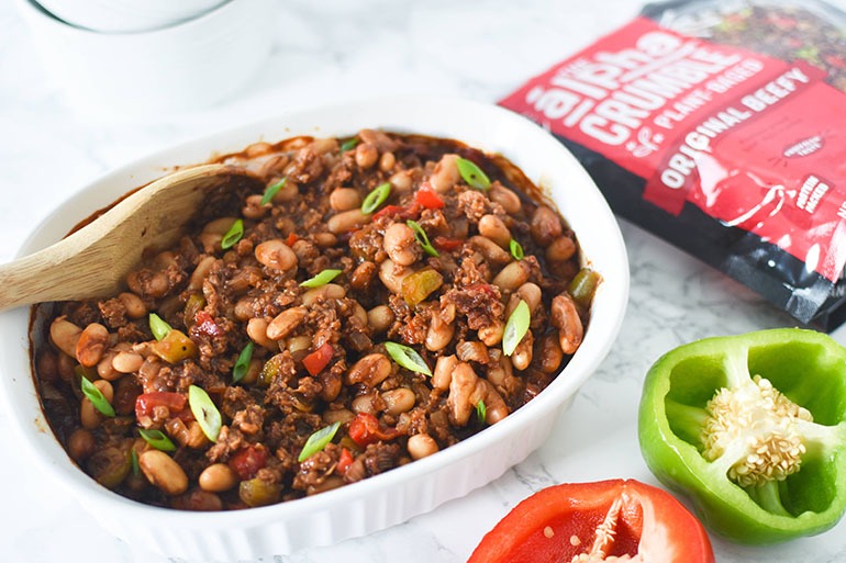 Vegan Beefy Homemade Baked Beans from Scratch in bowl
