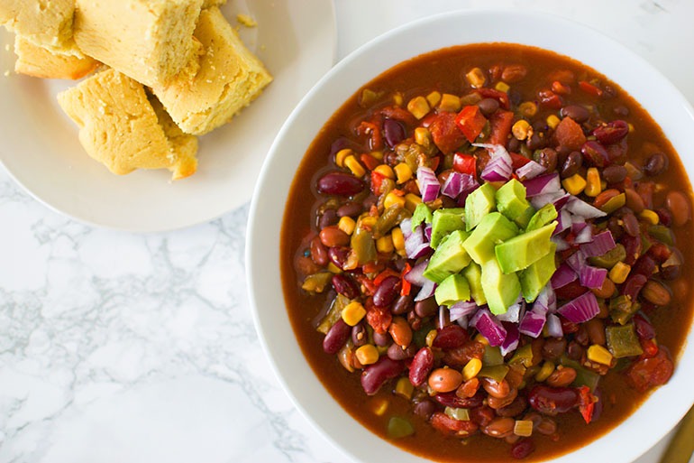 Slow Cooker 3 Bean Chili in a bowl 