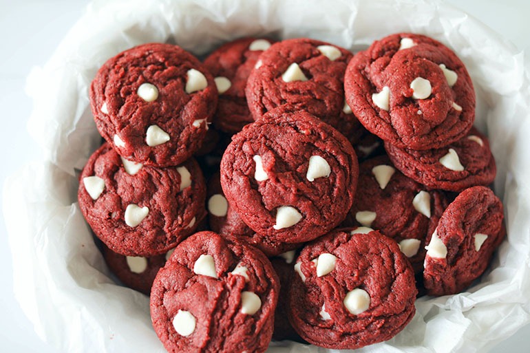 Vegan Red Velvet White Chocolate Chip Cookies