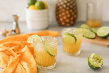 Easy Pineapple Ginger Beer Mocktail in two glasses
