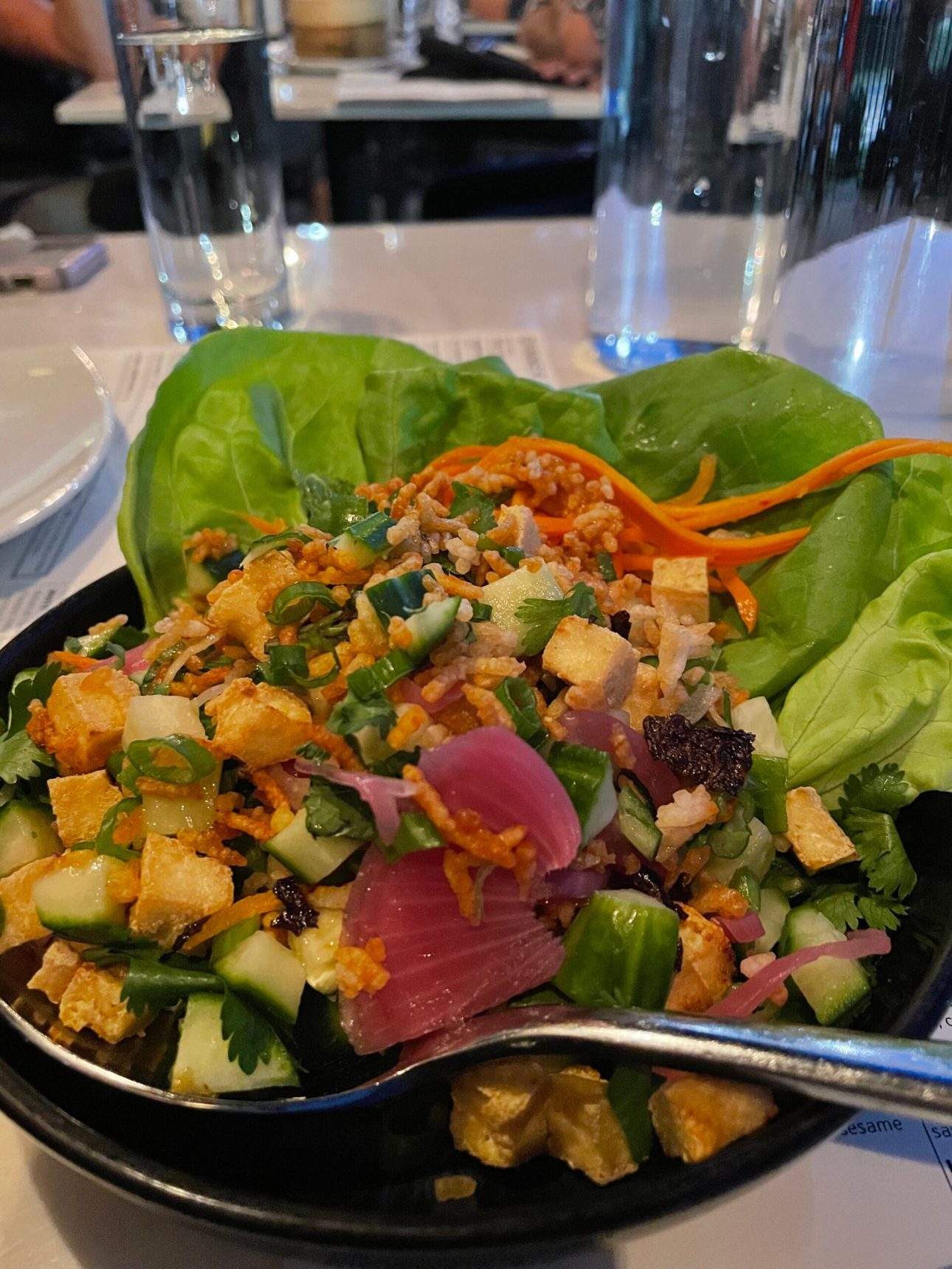 plum, strawberry yuzu topped with candied pecans