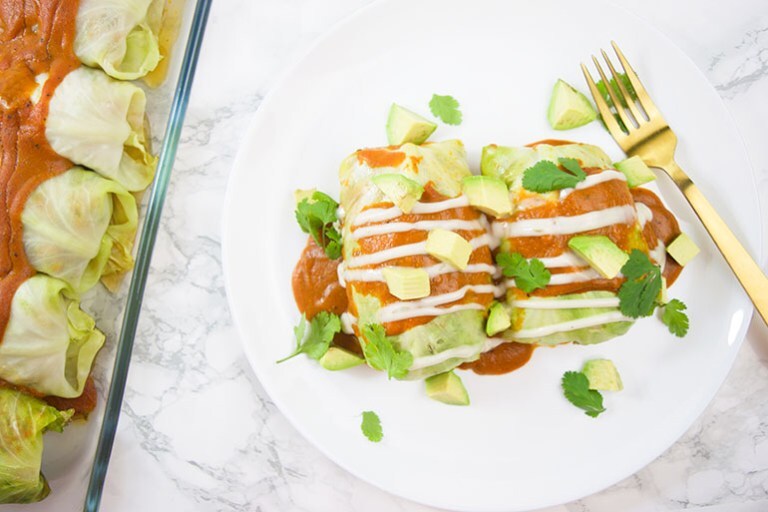 Black Bean + Sweet Potato Cabbage Enchiladas