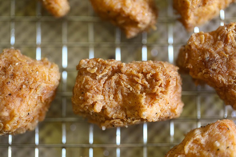 Spicy Chicken Fried Tofu on cooling rack