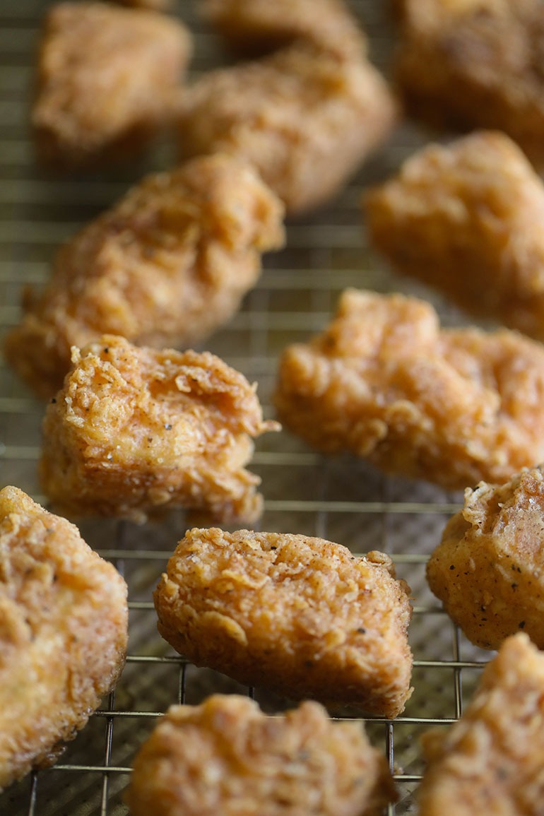 Spicy Chicken Fried Tofu on cooling rack