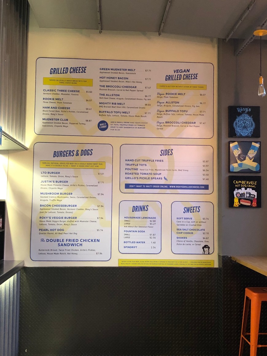roxy's menu sign