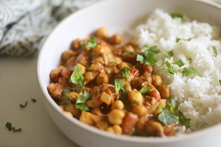 Vegan Chickpea Curry in white bowl