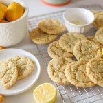 Vegan Lemon Sugar Cookies on a cooling rack and small white plate
