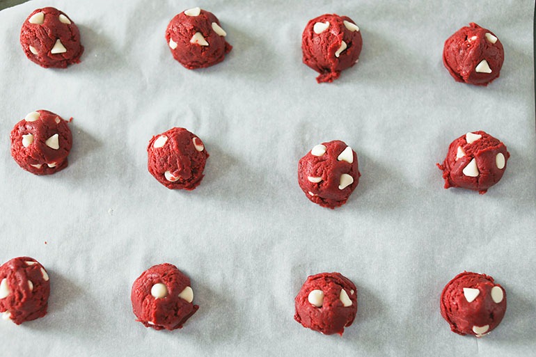 Vegan Red Velvet White Chocolate Chip Cookies