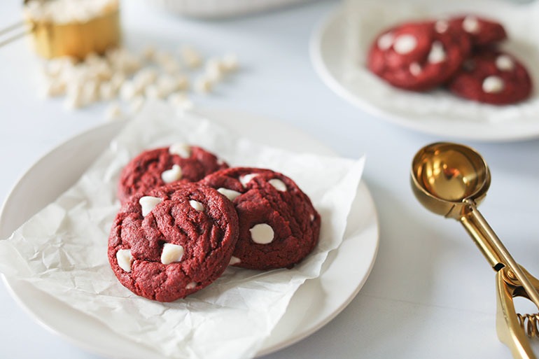 Vegan Red Velvet White Chocolate Chip Cookies