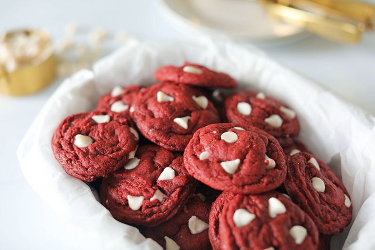 Vegan Red Velvet White Chocolate Chip Cookies