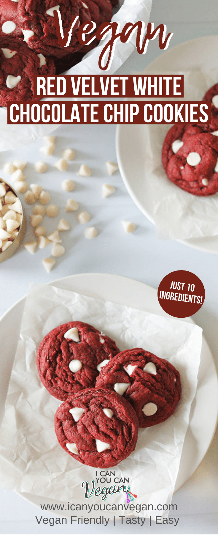 Vegan Red Velvet White Chocolate Chip Cookies