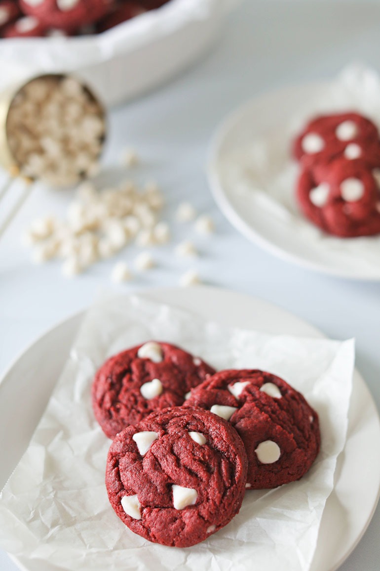 Vegan Red Velvet White Chocolate Chip Cookies
