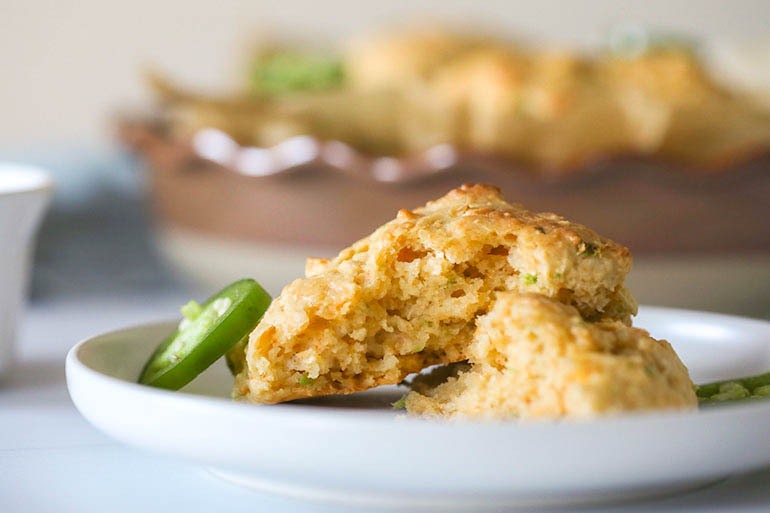 Vegan Jalapeño Cheddar Drop Biscuit on white plate