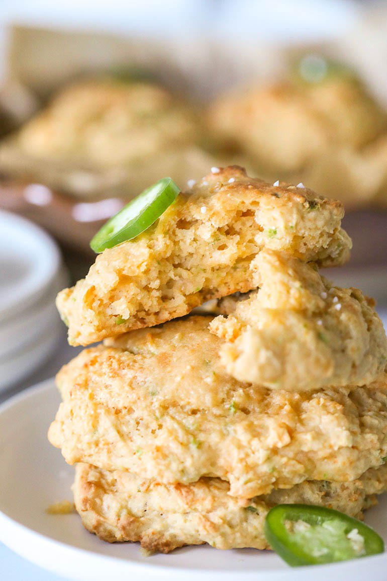 Vegan Jalapeño Cheddar Drop Biscuits stack