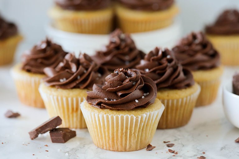 Vegan Yellow Cupcakes with Chocolate Frosting