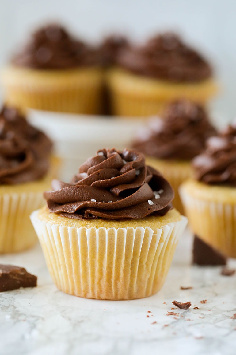 Vegan Yellow Cupcakes with Chocolate Frosting