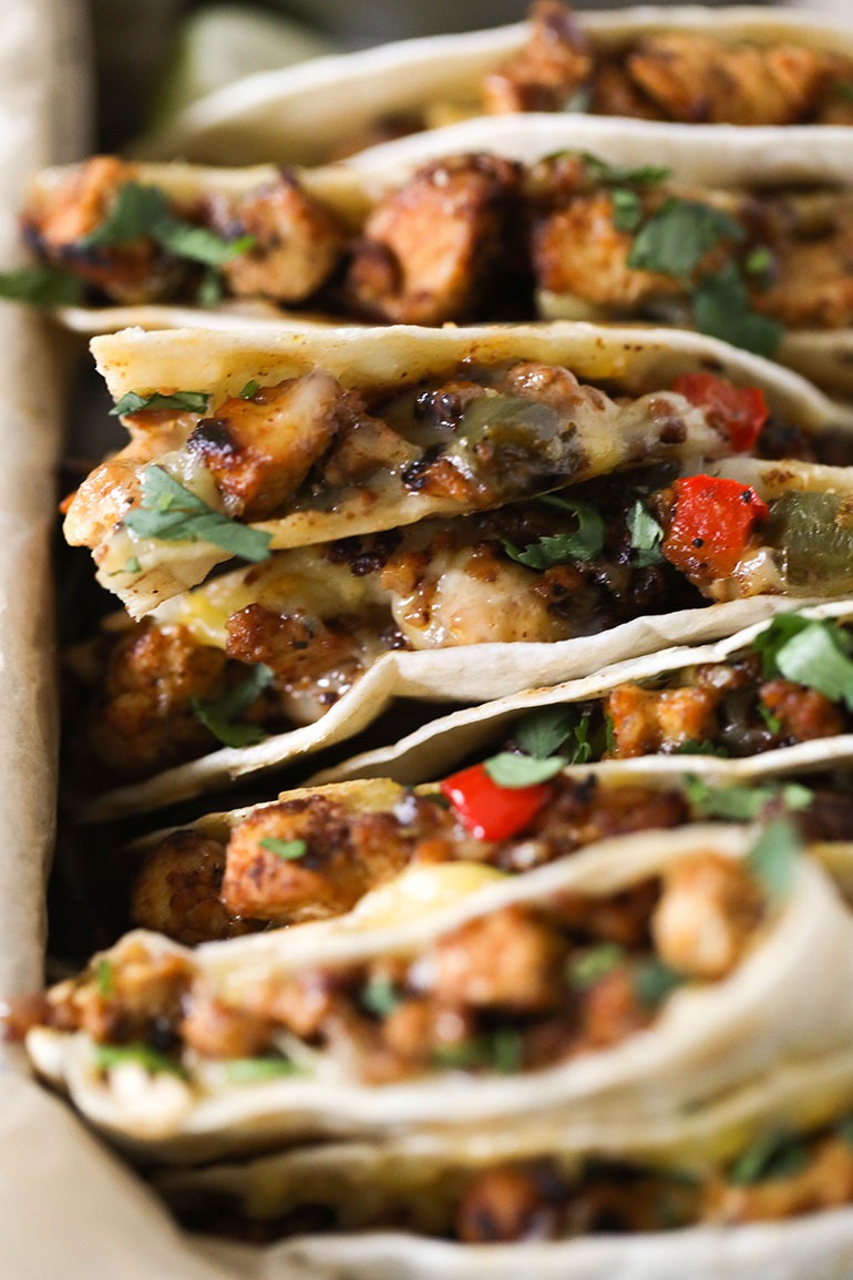 Vegan Tofu Quesadilla in a pan