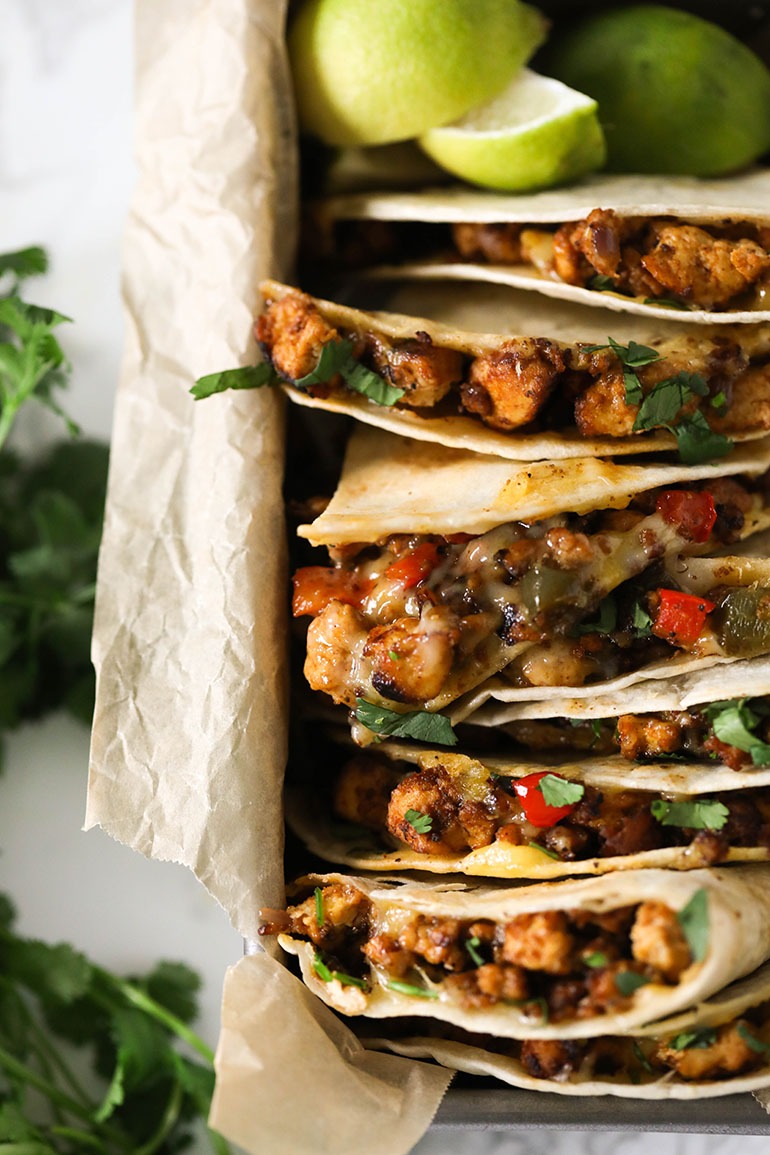 Vegan Tofu Quesadilla with limes