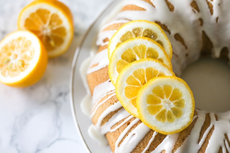 Easy Vegan Lemon Olive Oil Bundt Cake in the plate