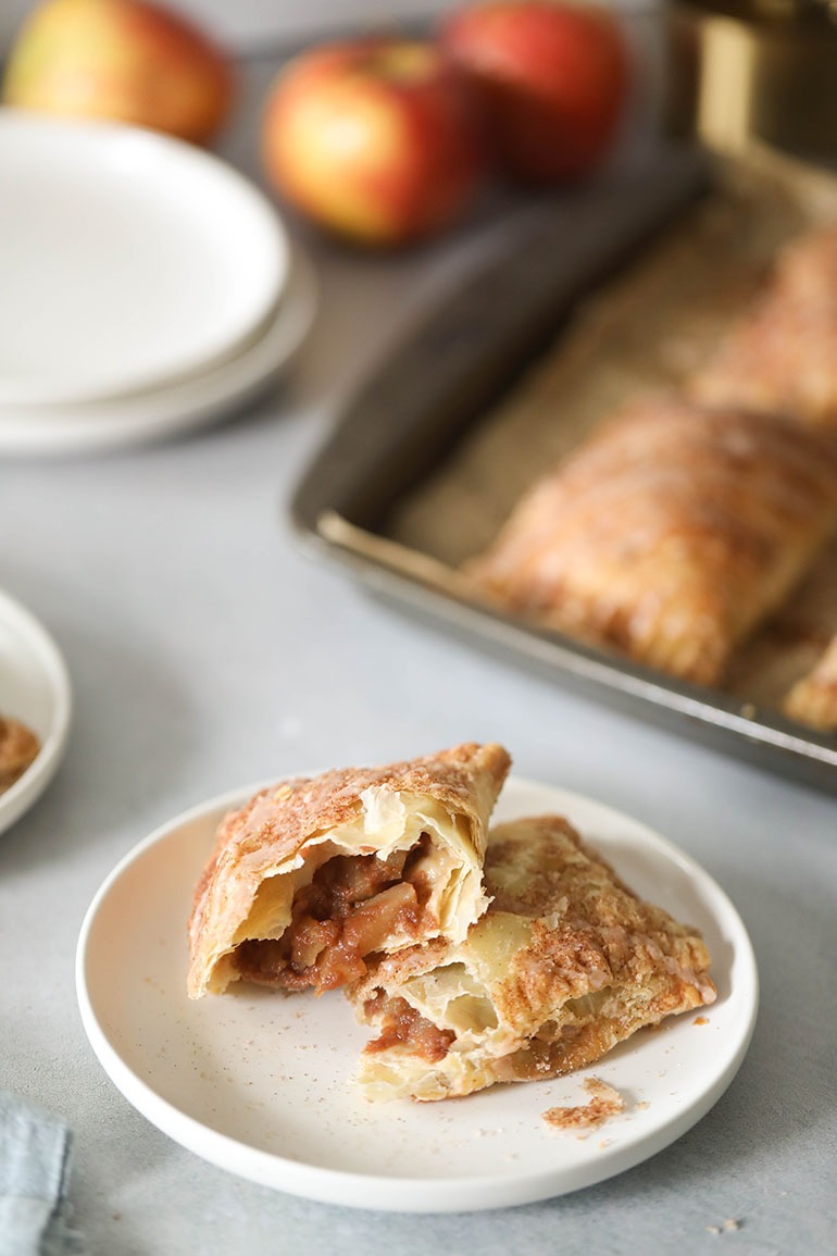 Easy Vegan Apple Butter Hand Pies on white plate