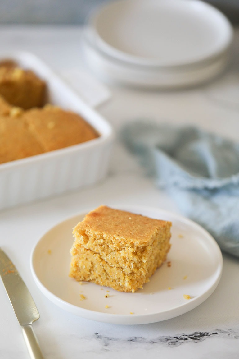 Easy Vegan Cornbread in white dish
