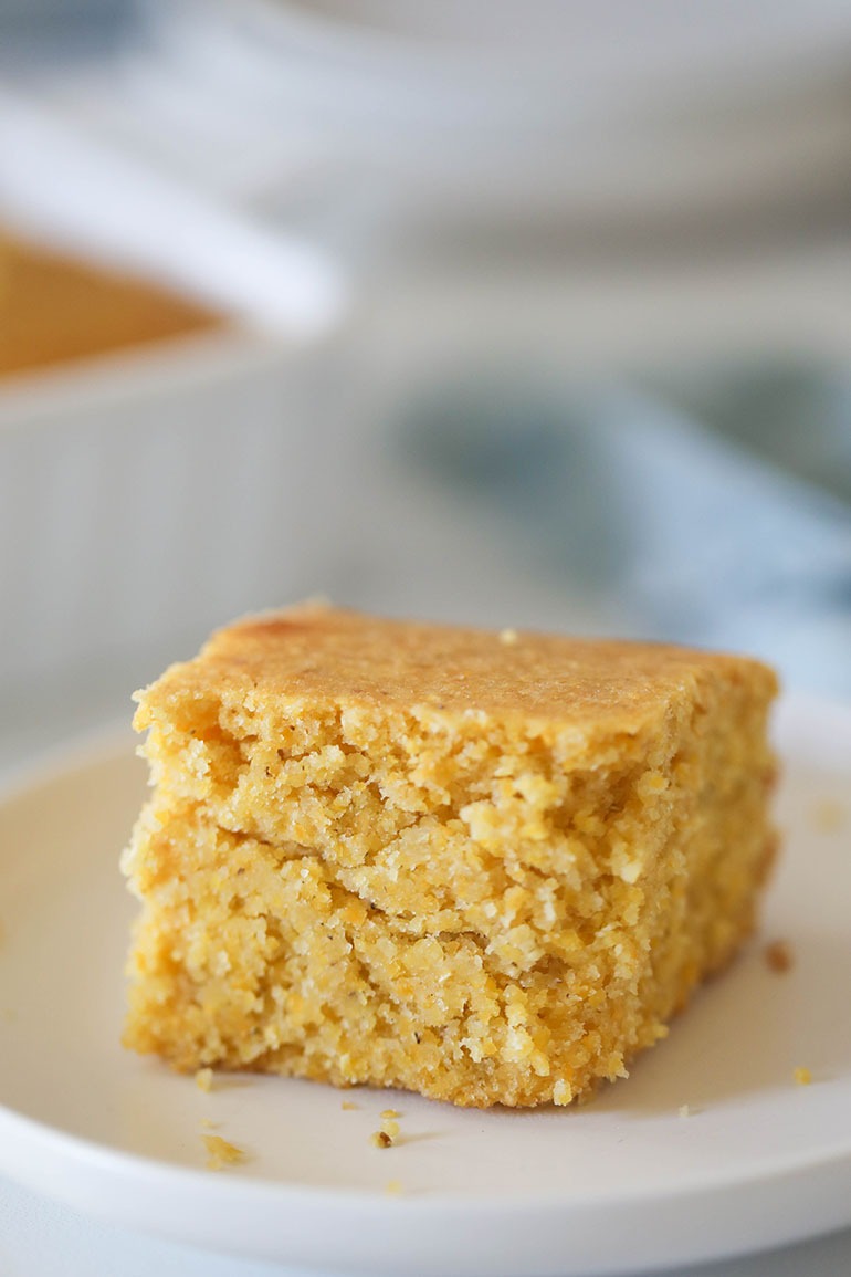 Easy Vegan Cornbread in white dish