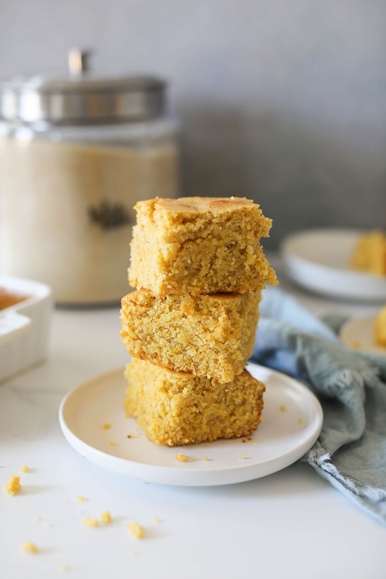 Easy Vegan Cornbread in white dish