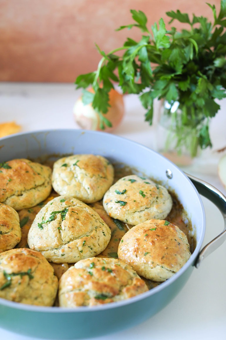Vegan Chicken Pot Pie with Biscuits