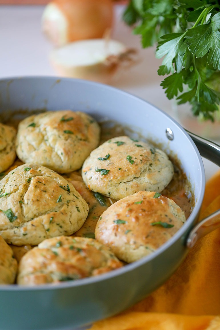 Vegan Chicken Pot Pie with Biscuits