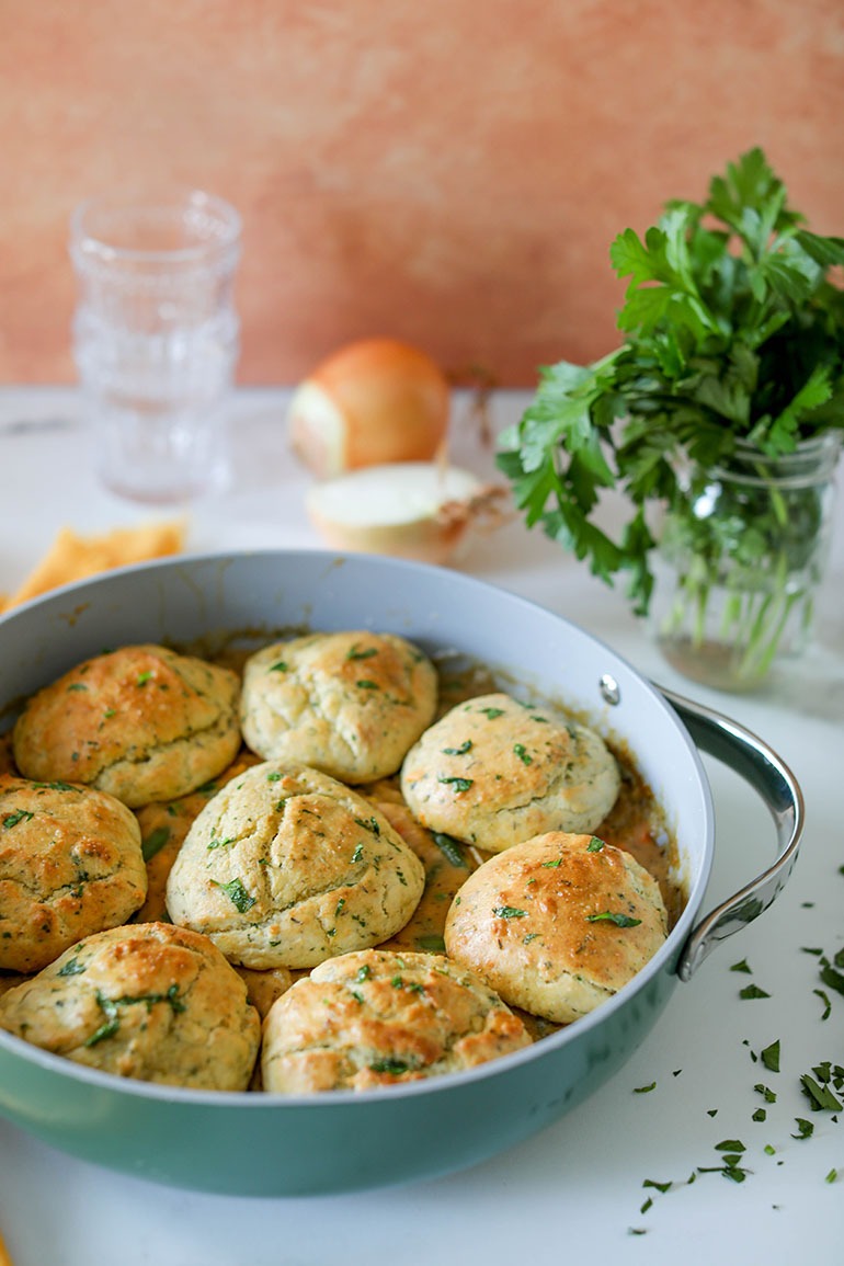 Vegan Chicken Pot Pie with Biscuits