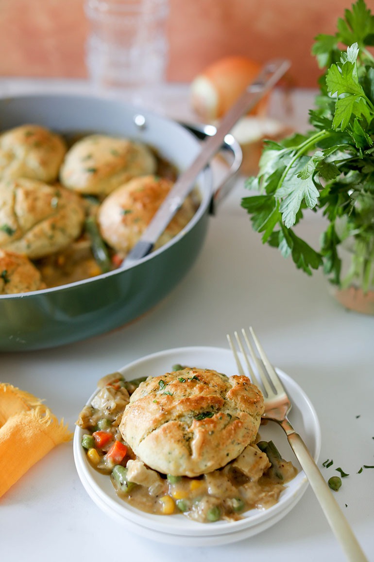 Vegan Chicken Pot Pie with Biscuits