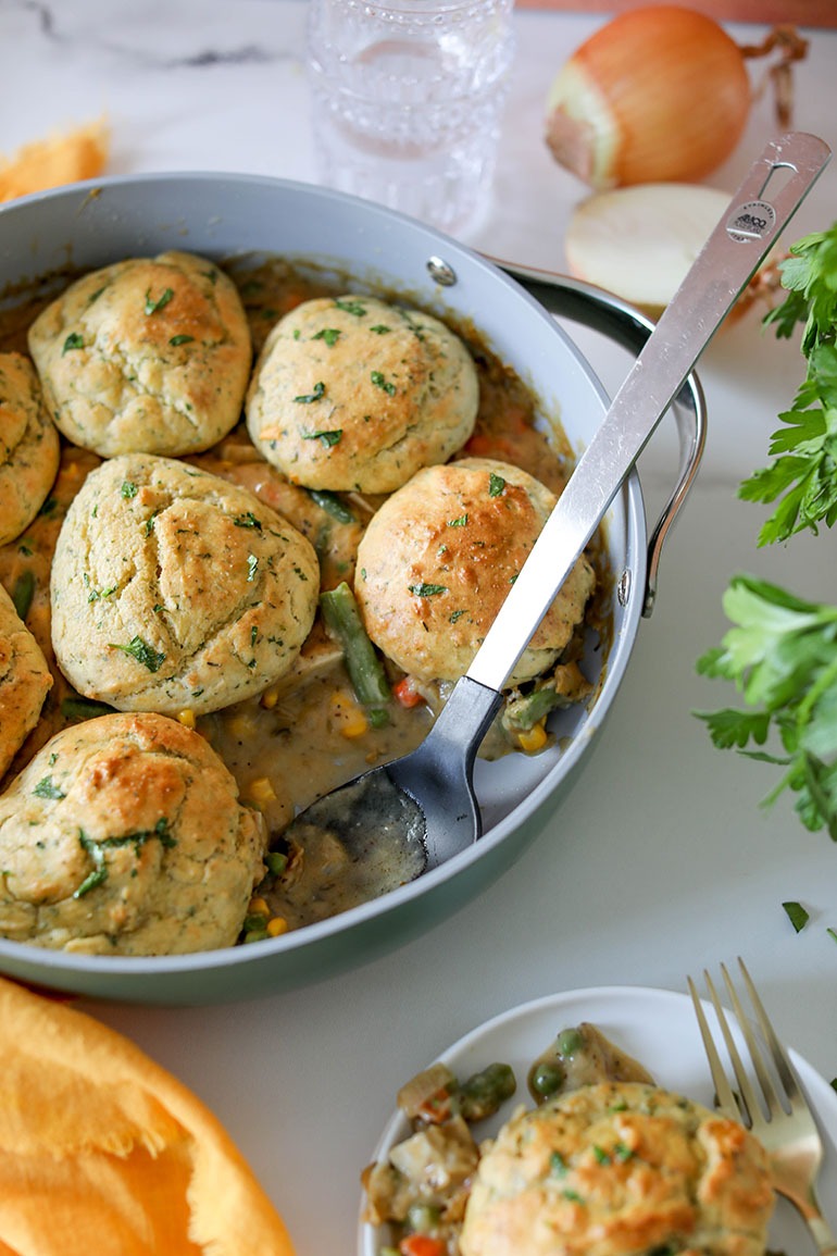 Vegan Chicken Pot Pie with Biscuits