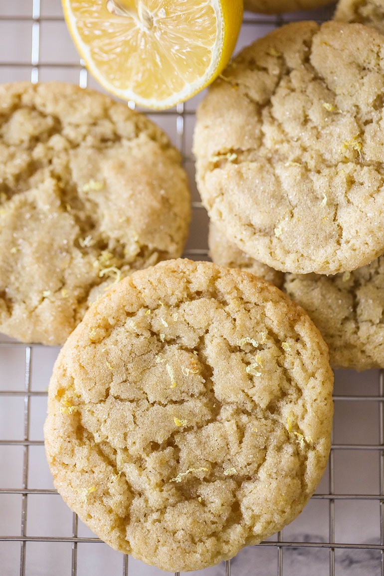 Vegan Lemon Sugar Cookies on a cooling rack