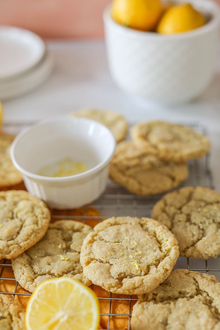 Vegan Lemon Sugar Cookies on a cooling rack