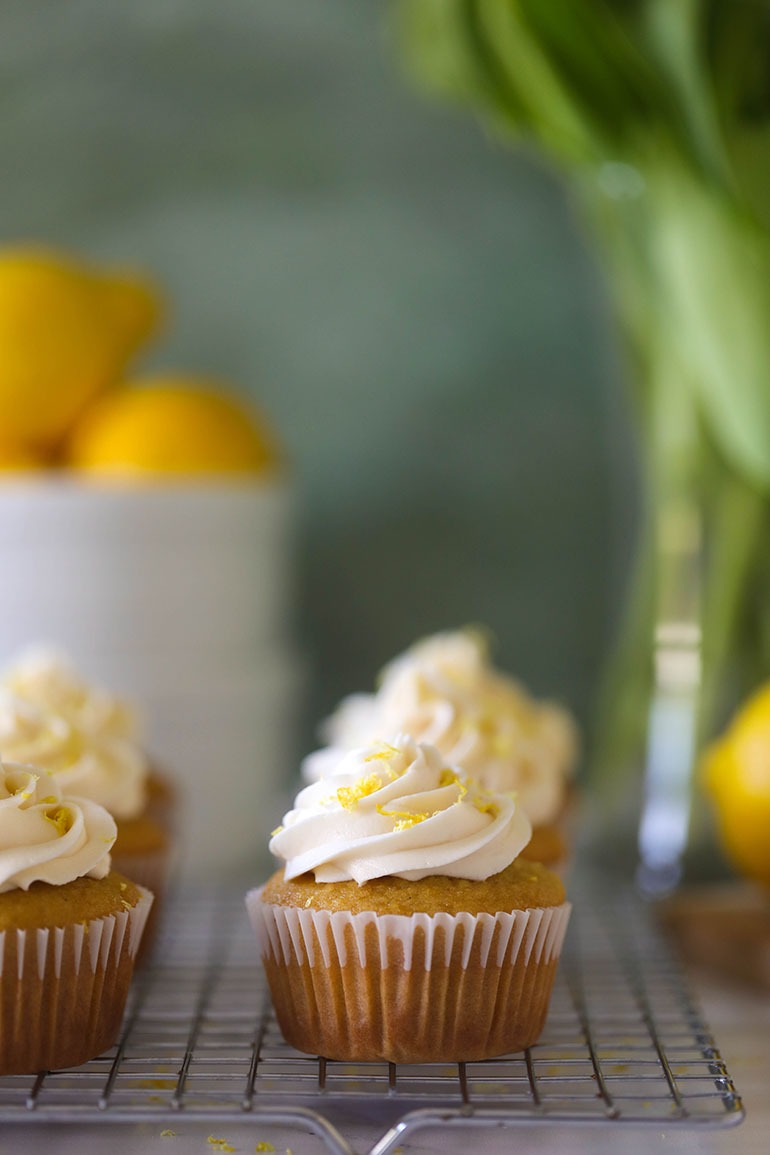 Vegan Lemon Cupcakes on wire cooling rack