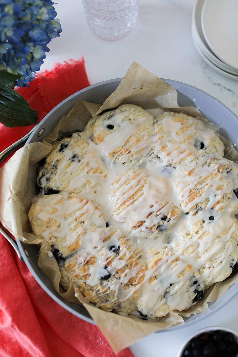 Vegan Blueberry Biscuits in pan