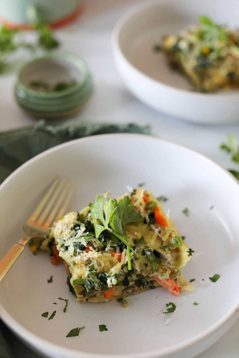 Vegan White Lasagna in white bowl