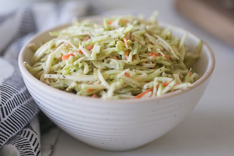 Easy Vegan Coleslaw in white bowl