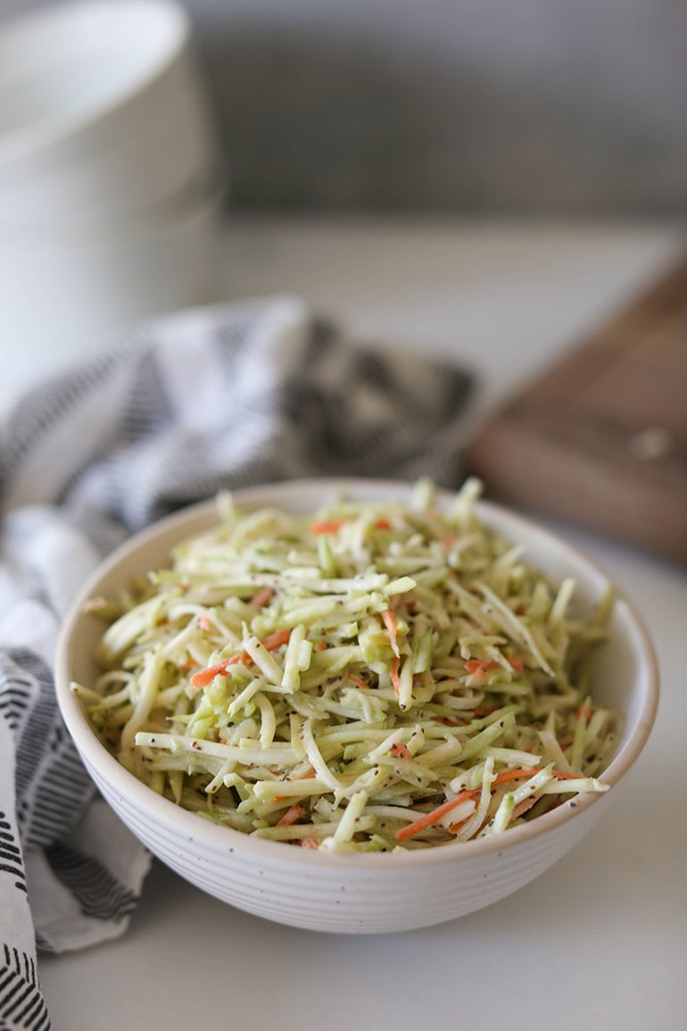 Easy Vegan Coleslaw in white bowl