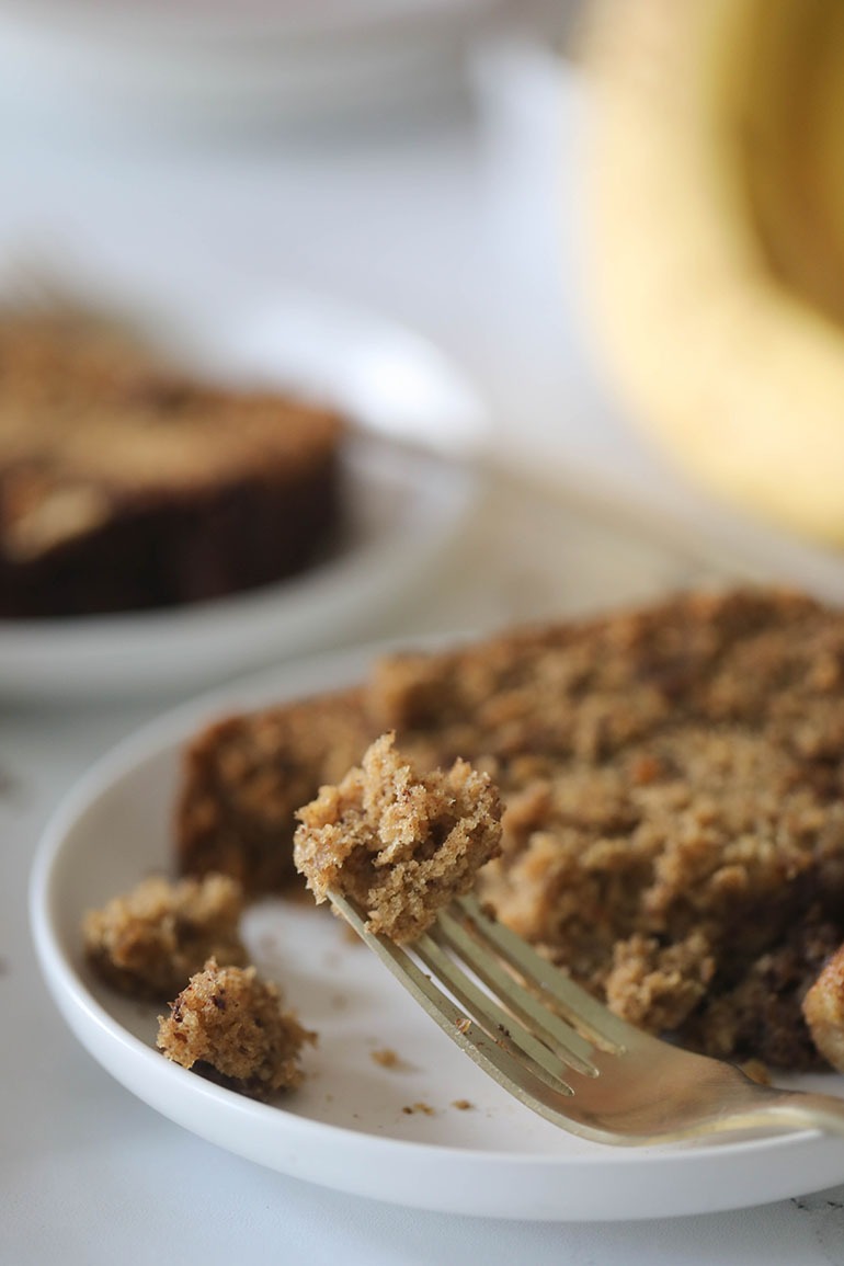Vegan Cinnamon Banana Bread on fork