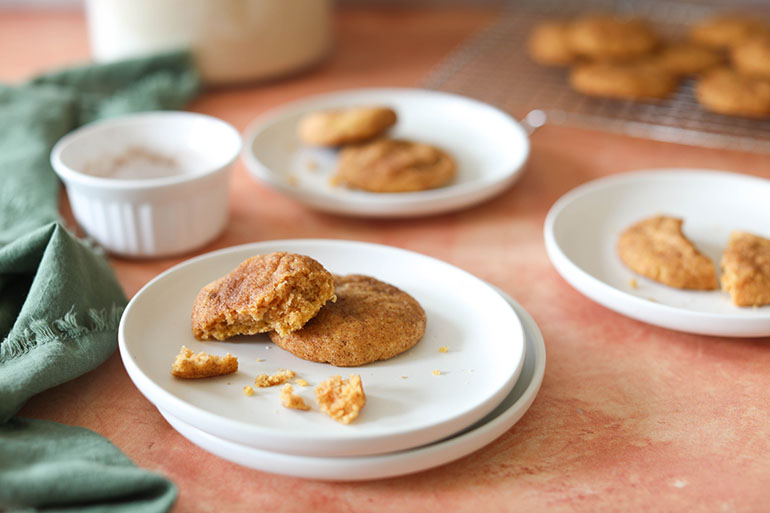 Vegan Pumpkin Snickerdoodle Cookies on white plate