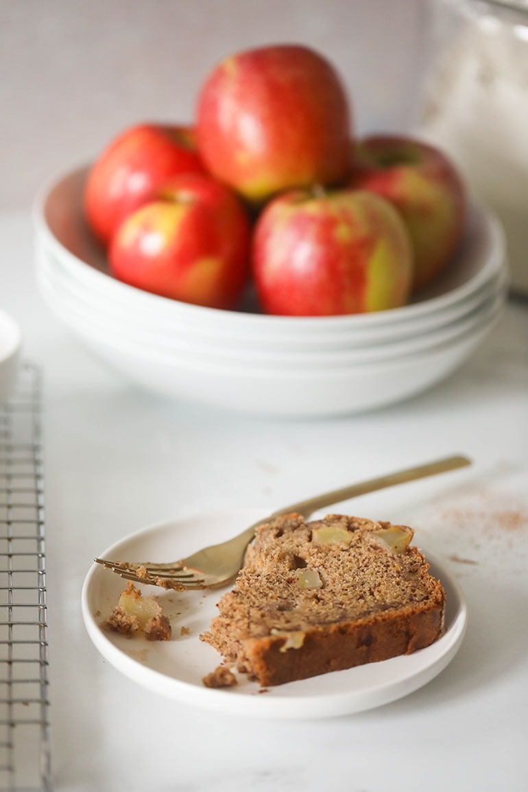 Vegan Cinnamon Apple Bread on white plate