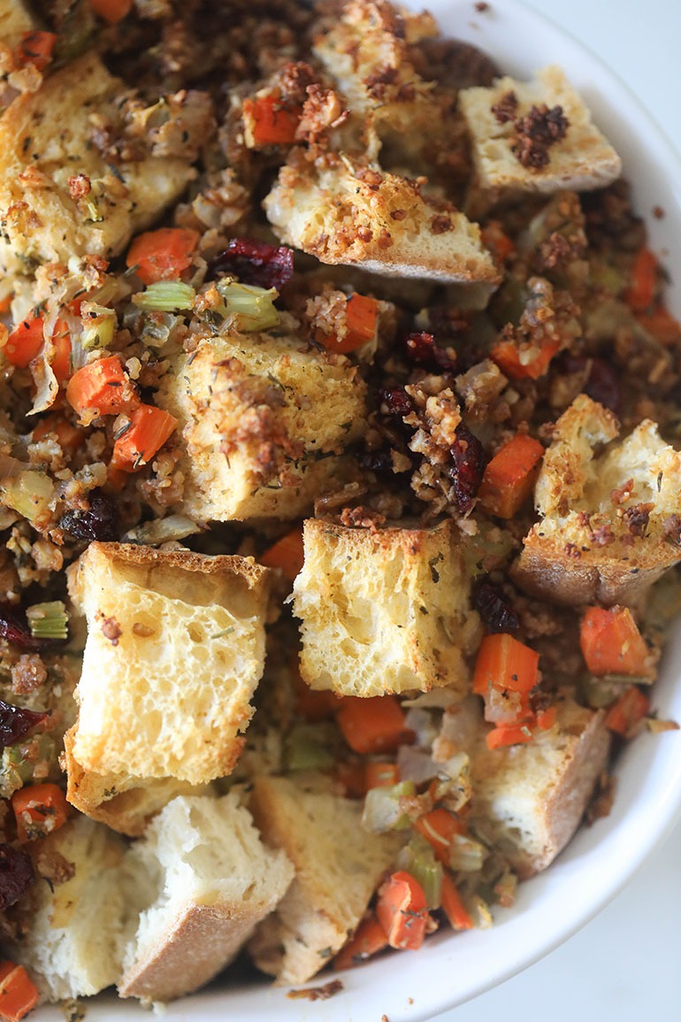 Vegan Sausage Stuffing Close up