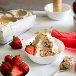Vegan Strawberry Cheesecake Ice Cream in a white bowl