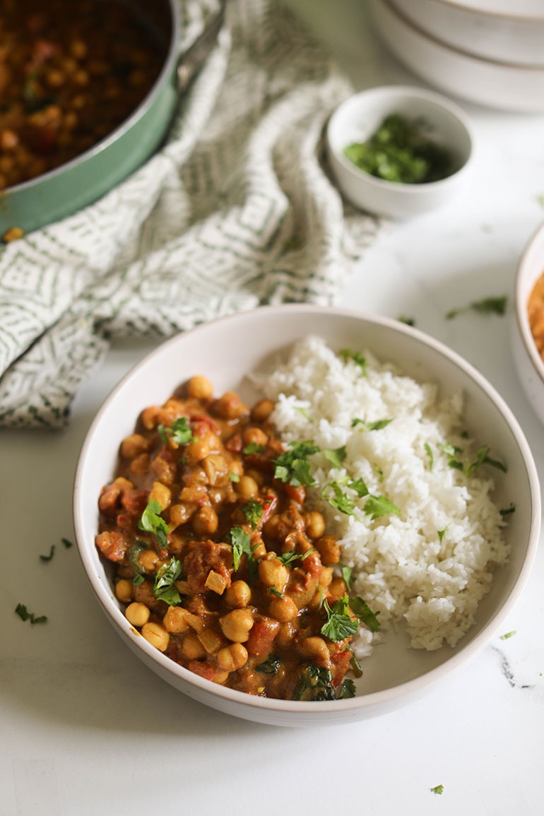 Vegan Chickpea Curry in white bowl