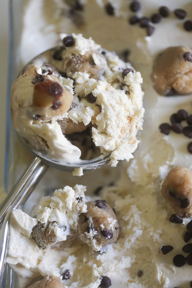 Vegan Chocolate Chip Cookie Dough Ice Cream in a scoop