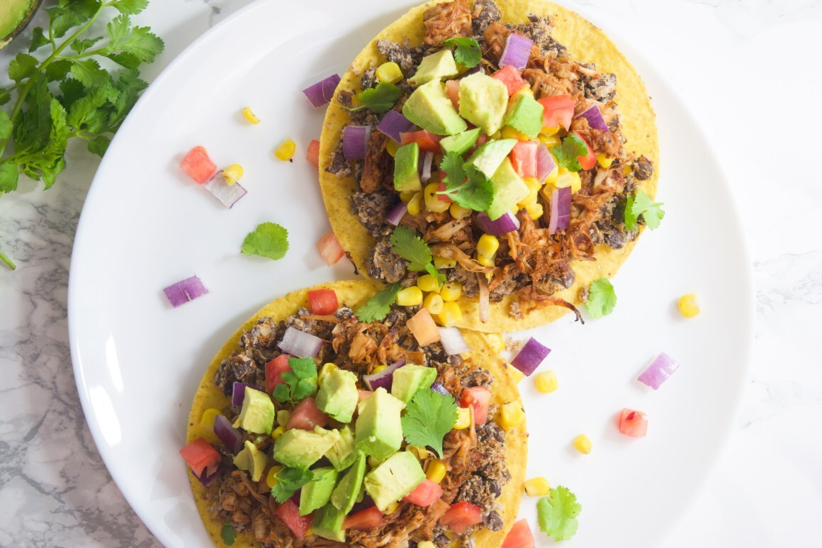 BBQ Jackfruit Tostadas in plate